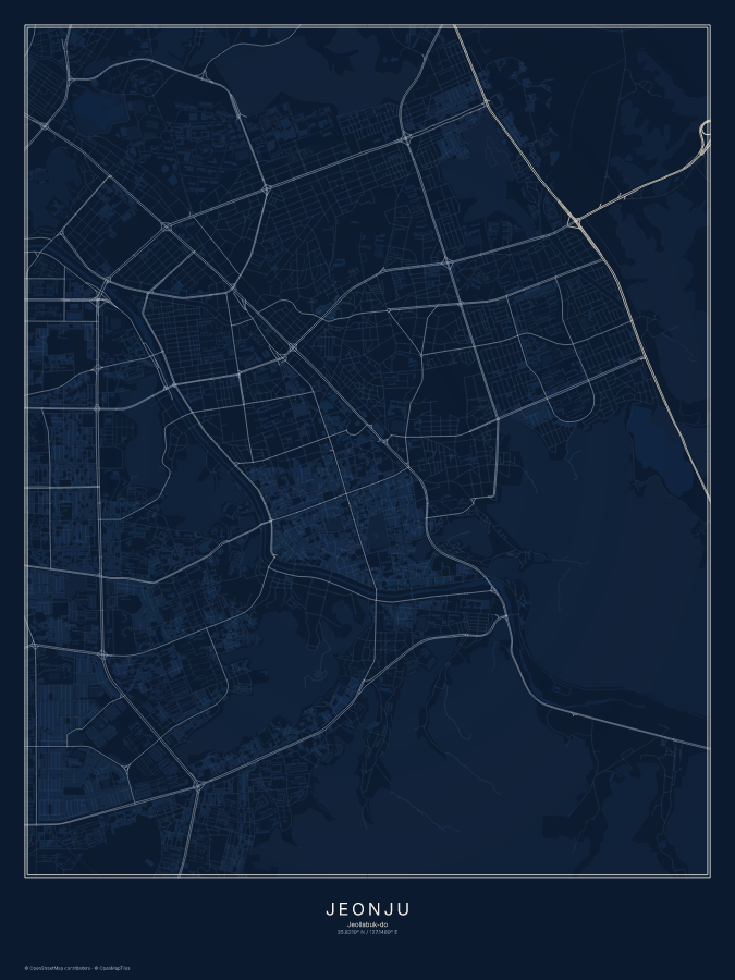 Jeonju map poster, midnight style