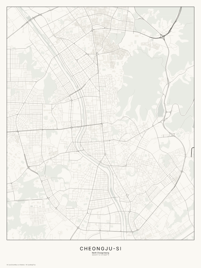 Cheongju-si map poster, classic style