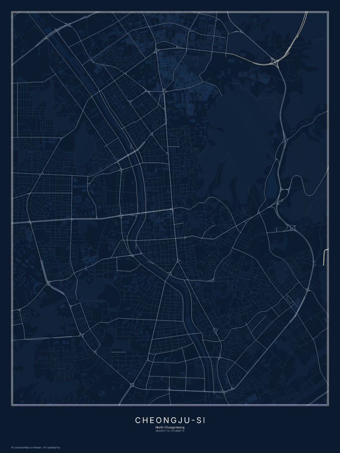 Cheongju-si map poster, midnight style
