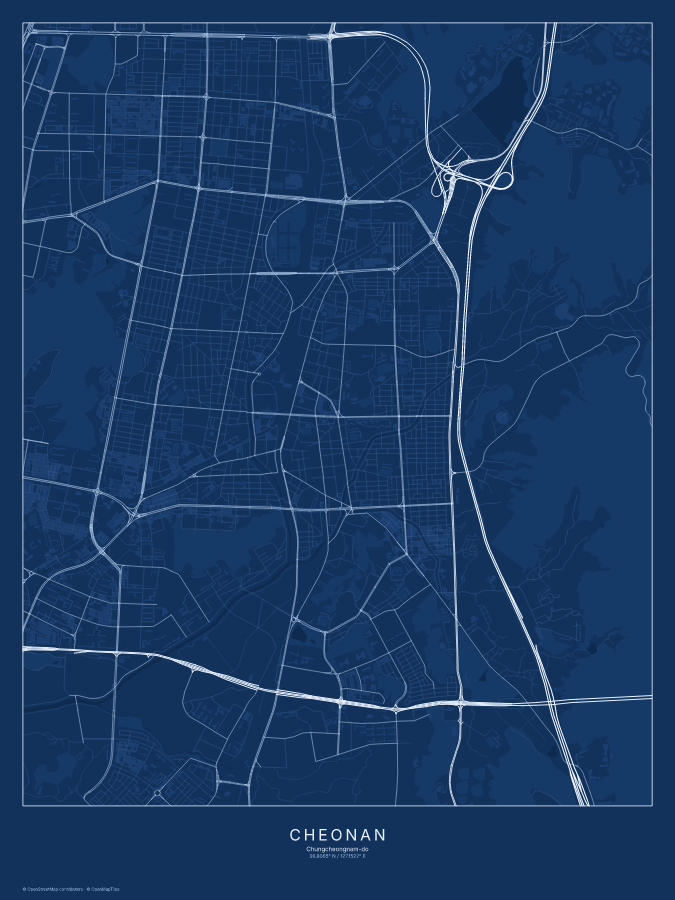 Cheonan map poster, blueprint style