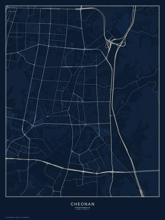 Cheonan map poster, midnight style
