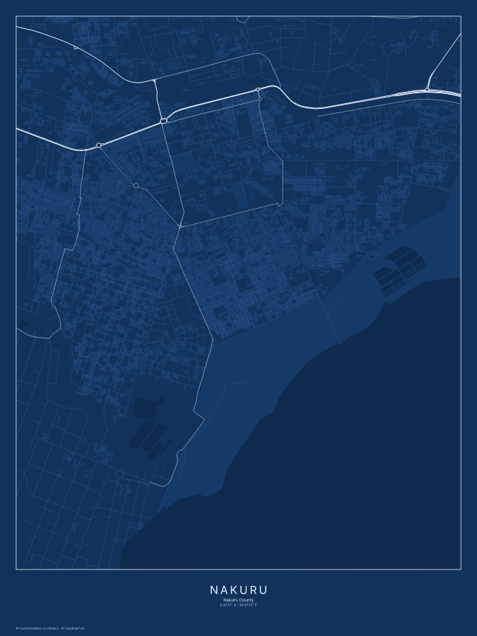 Nakuru map poster, blueprint style