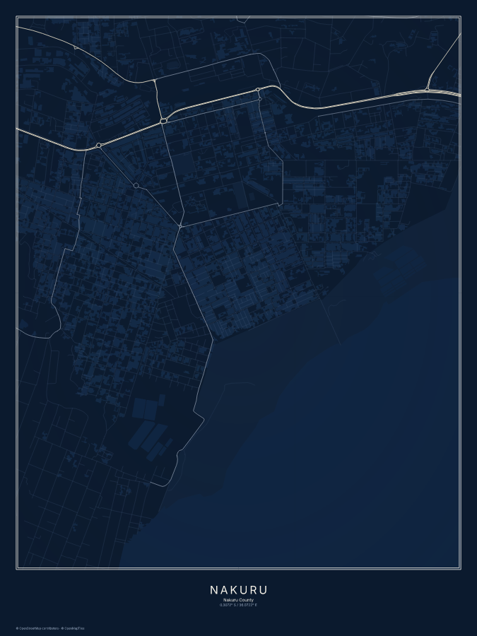 Nakuru map poster, midnight style