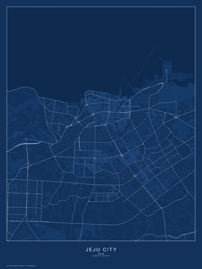 Jeju City map poster, blueprint style