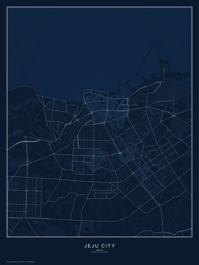 Jeju City map poster, midnight style