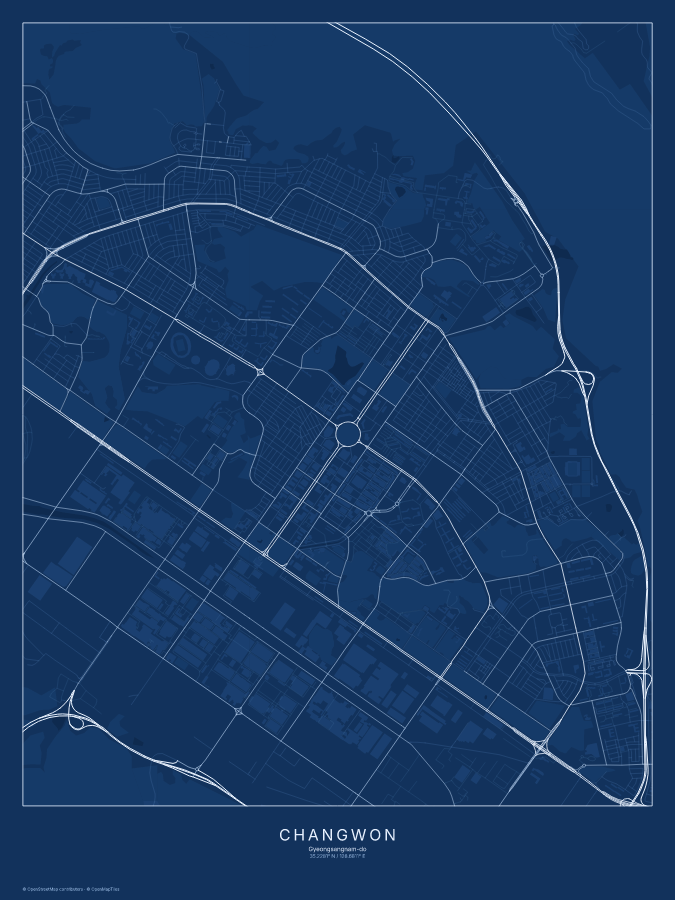 Changwon map poster, blueprint style