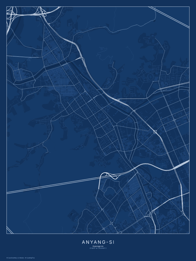 Anyang-si map poster, blueprint style