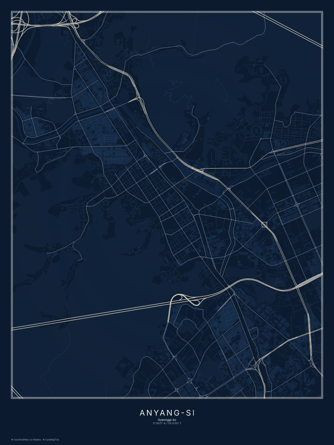 Anyang-si map poster, midnight style