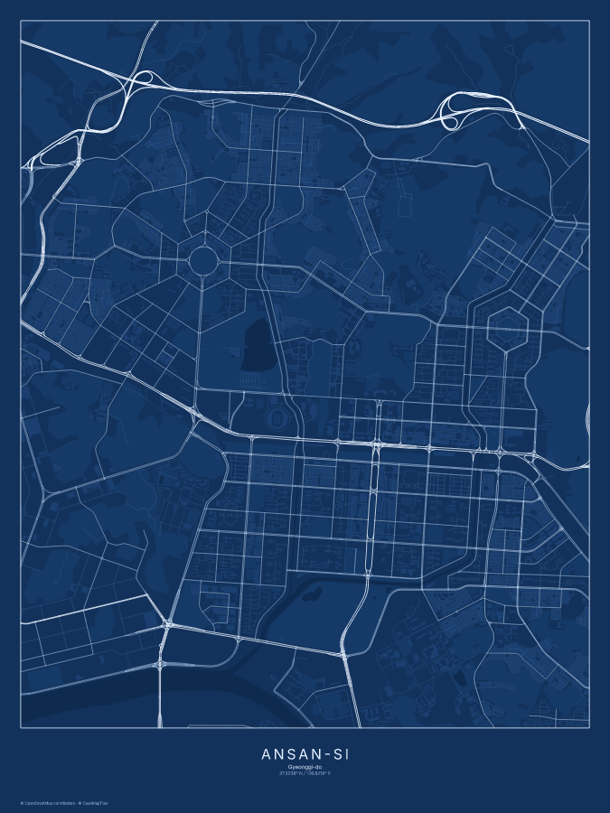Ansan-si map poster, blueprint style