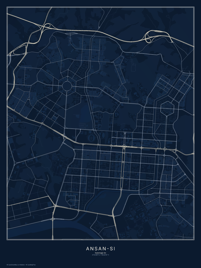 Ansan-si map poster, midnight style