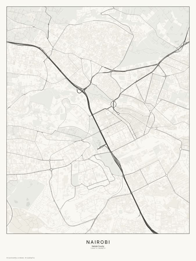Nairobi map poster, classic style