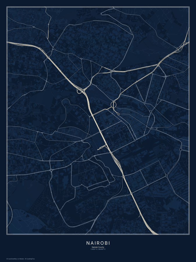 Nairobi map poster, midnight style