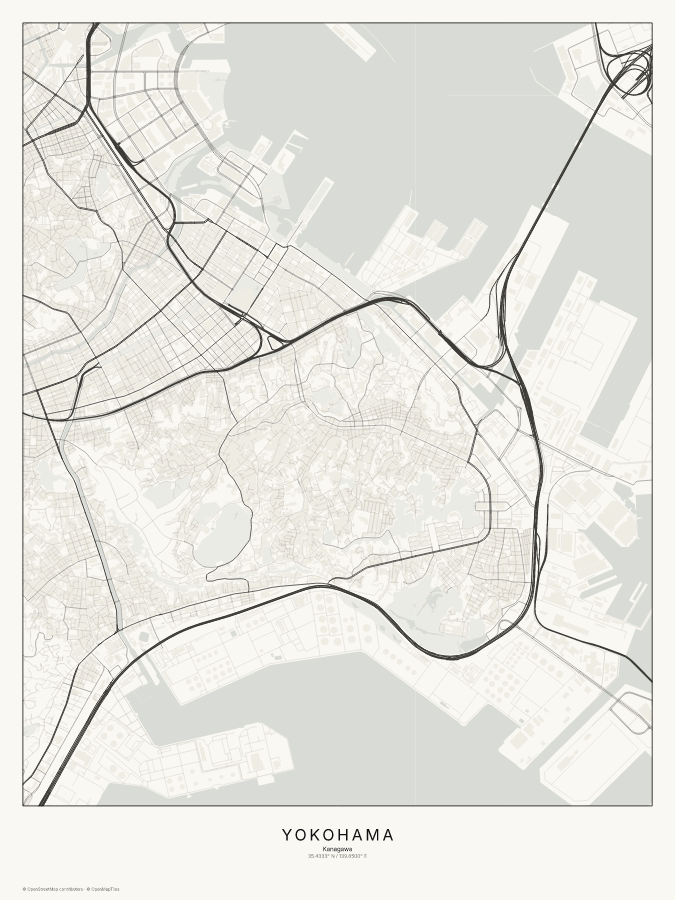 Yokohama map poster, classic style