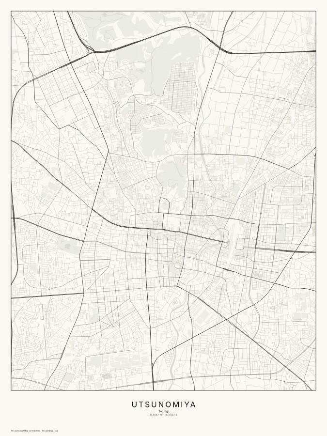 Utsunomiya map poster, classic style