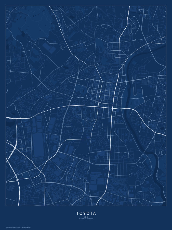 Toyota map poster, blueprint style
