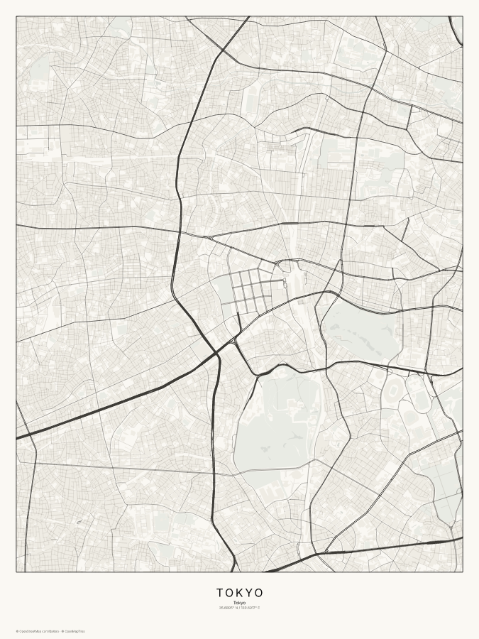Tokyo map poster, classic style
