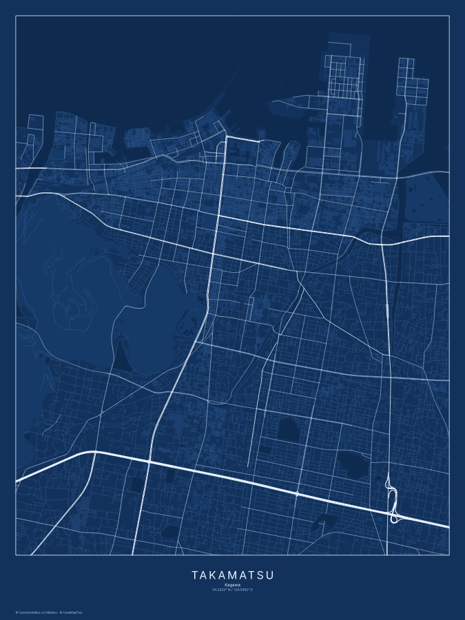Takamatsu map poster, blueprint style