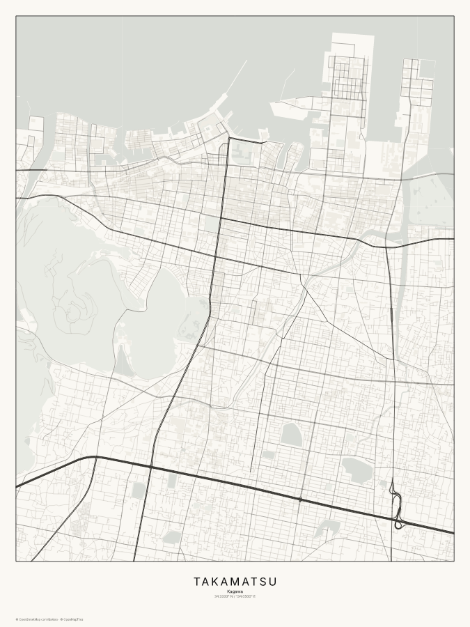 Takamatsu map poster, classic style