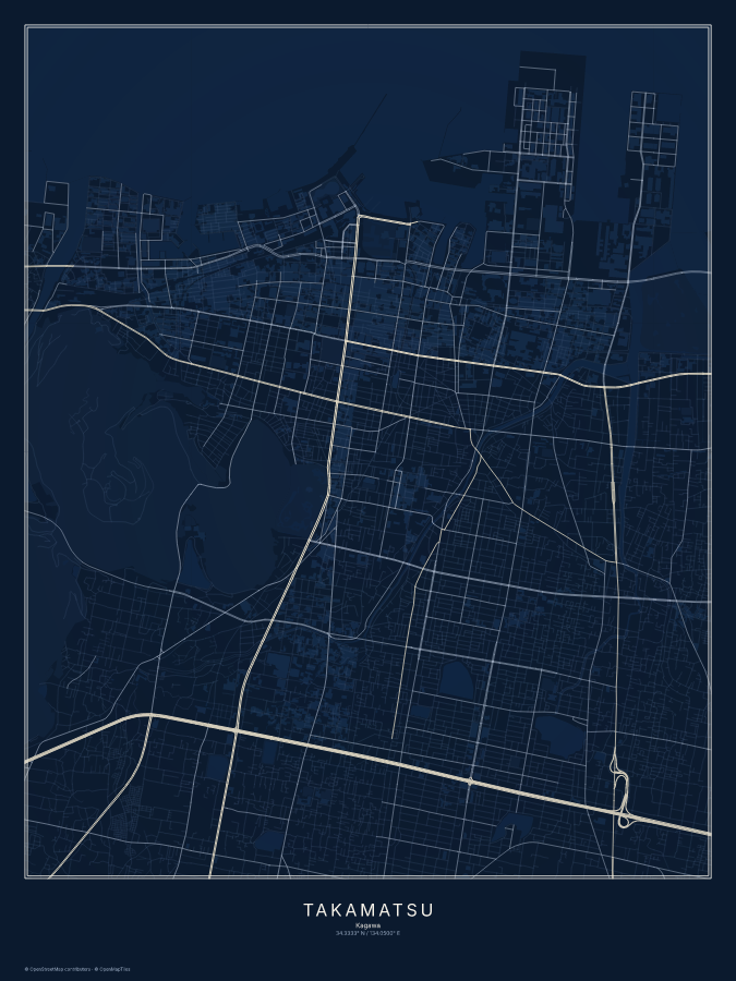 Takamatsu map poster, midnight style