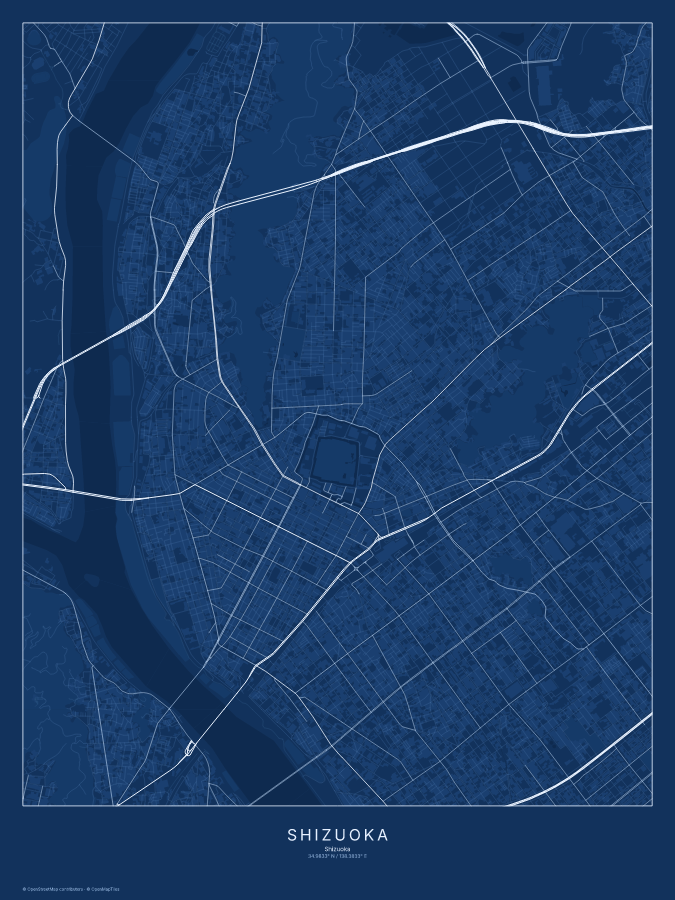 Shizuoka map poster, blueprint style