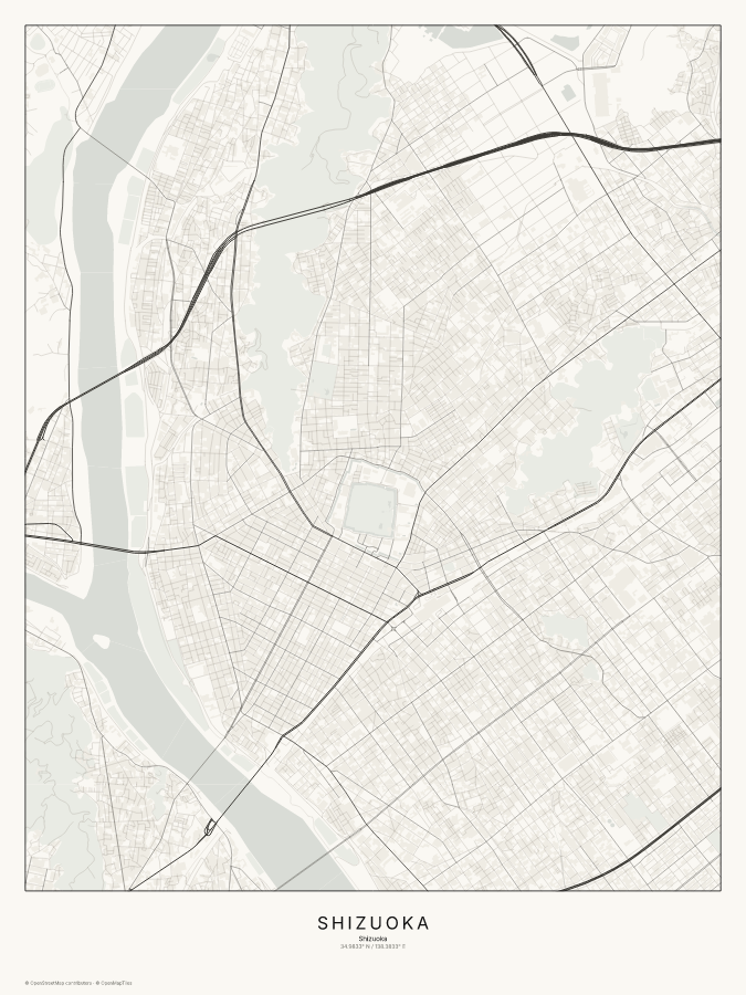 Shizuoka map poster, classic style