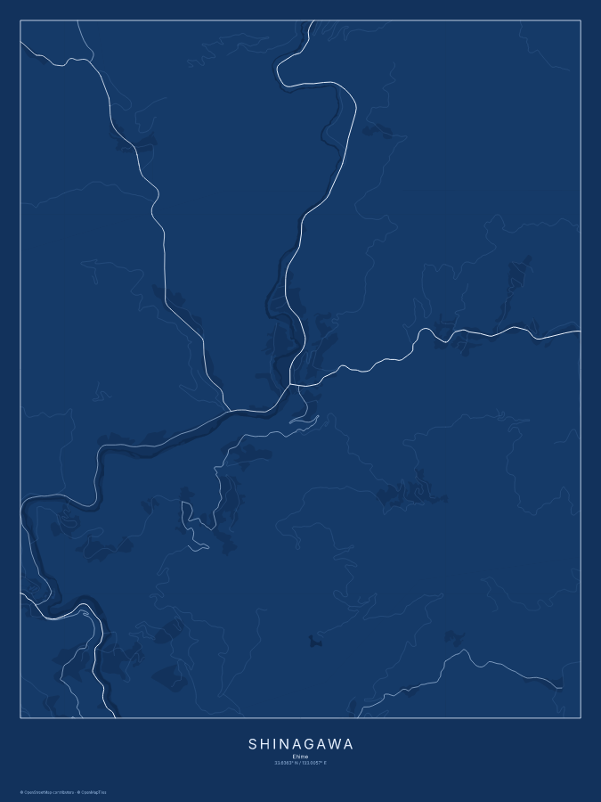 Shinagawa map poster, blueprint style