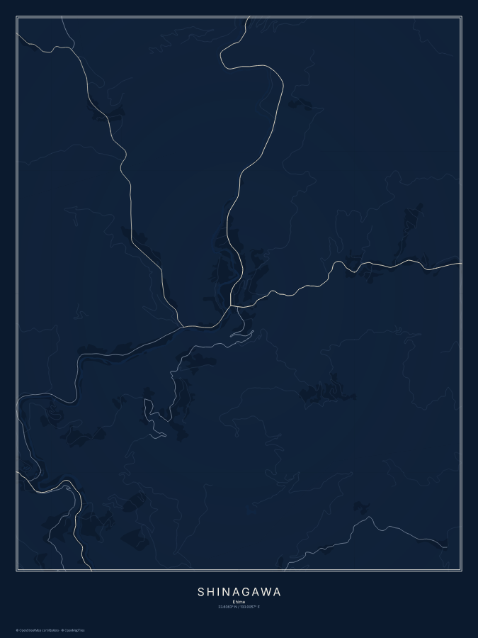 Shinagawa map poster, midnight style