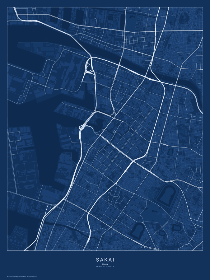 Sakai map poster, blueprint style