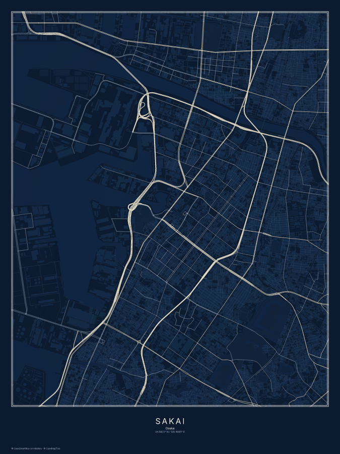 Sakai map poster, midnight style