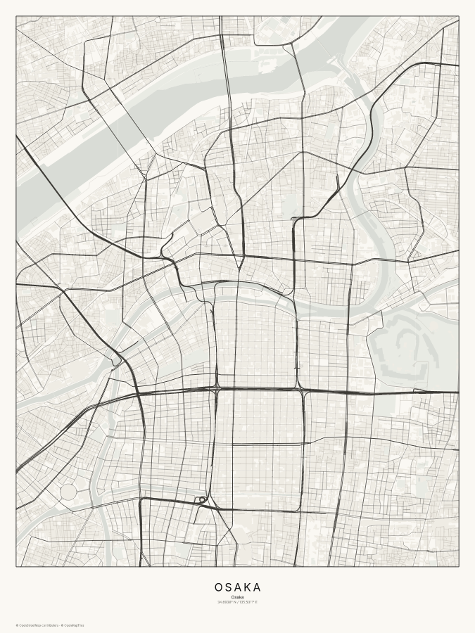 Osaka map poster, classic style