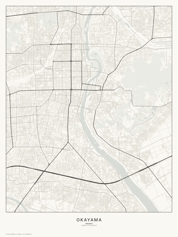Okayama map poster, classic style