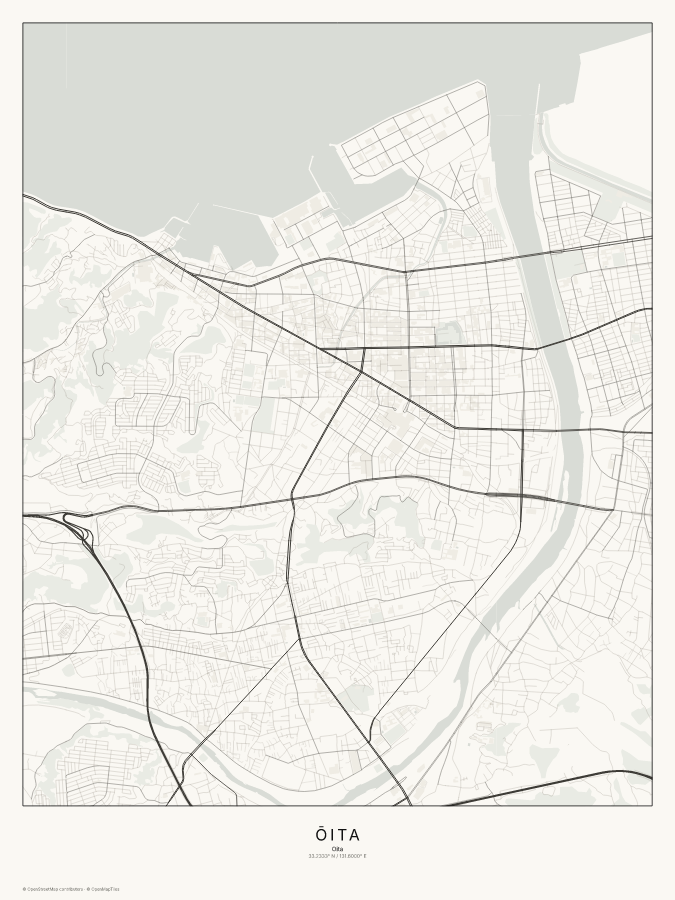 Ōita map poster, classic style