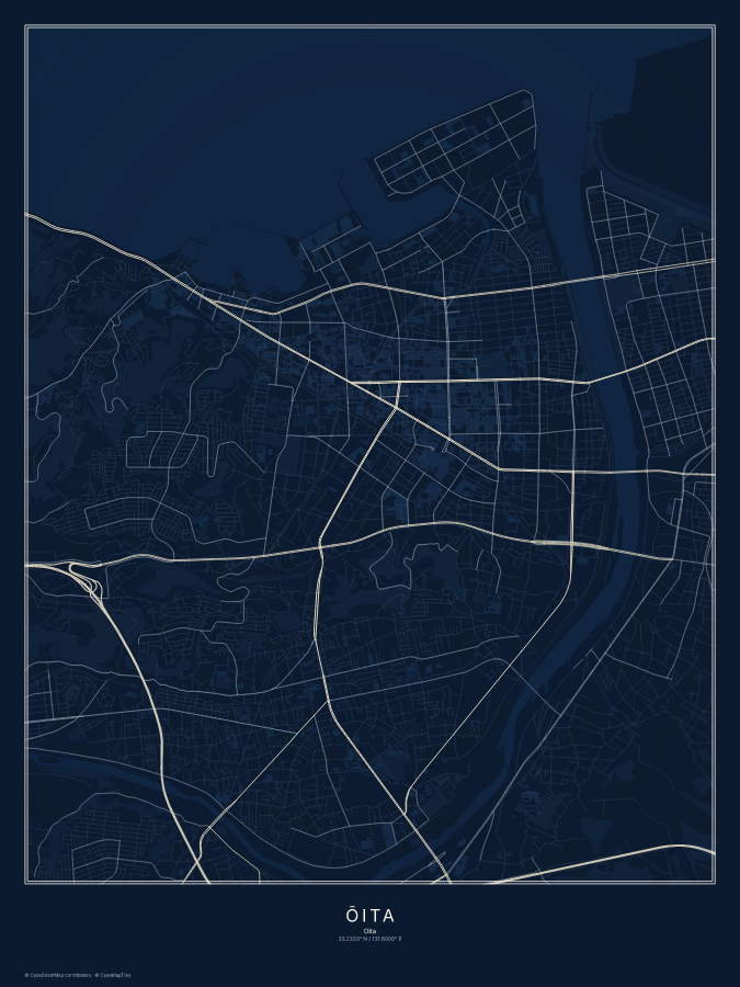 Ōita map poster, midnight style