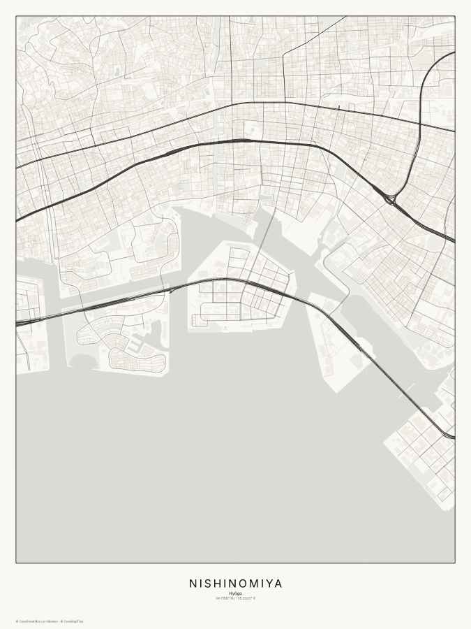 Nishinomiya map poster, classic style