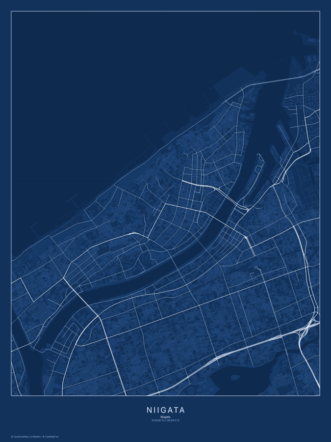 Niigata map poster, blueprint style