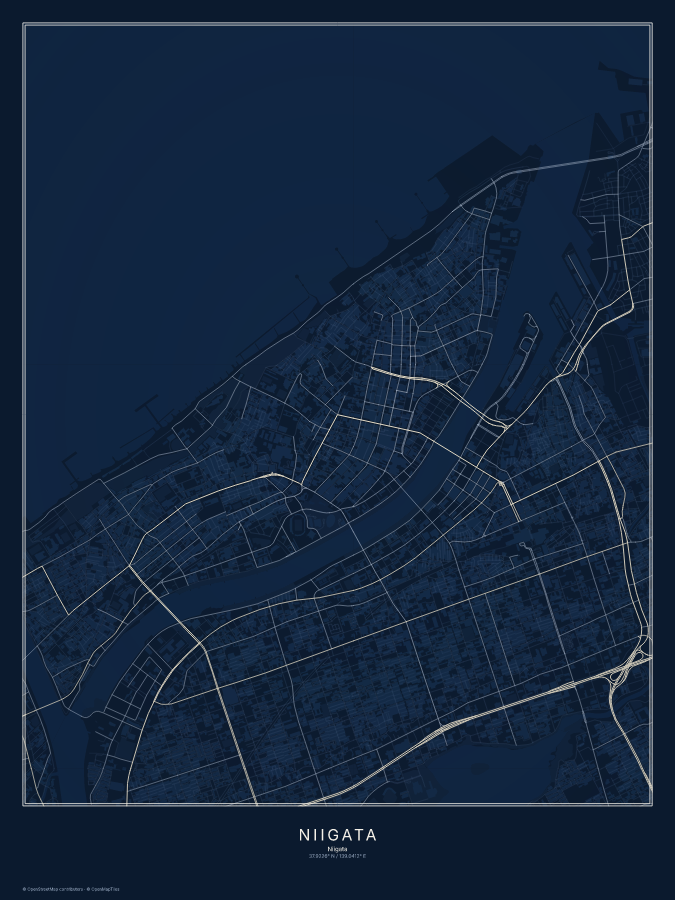 Niigata map poster, midnight style