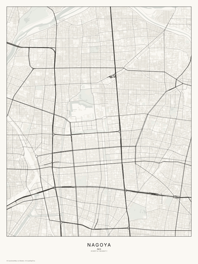 Nagoya map poster, classic style