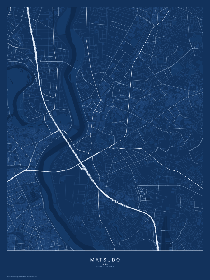 Matsudo map poster, blueprint style