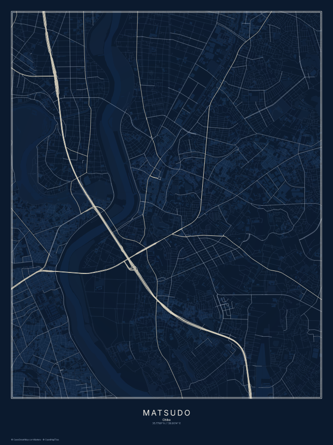 Matsudo map poster, midnight style