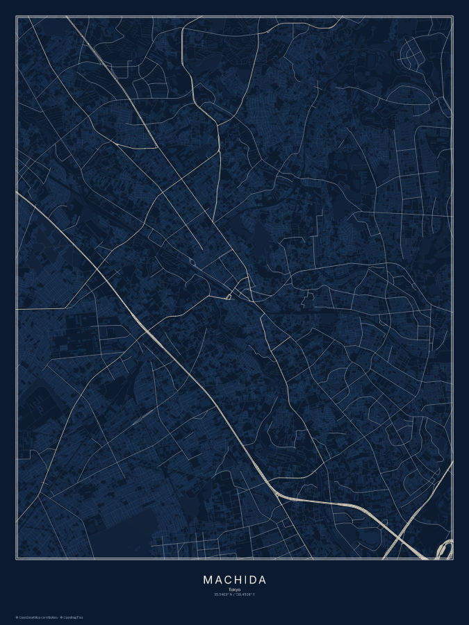Machida map poster, midnight style