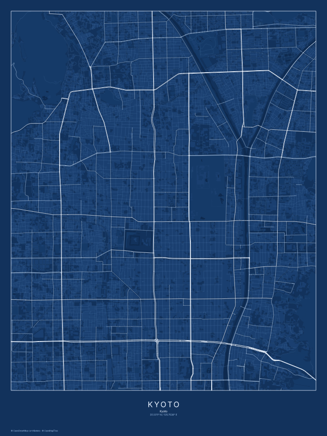 Kyoto map poster, blueprint style