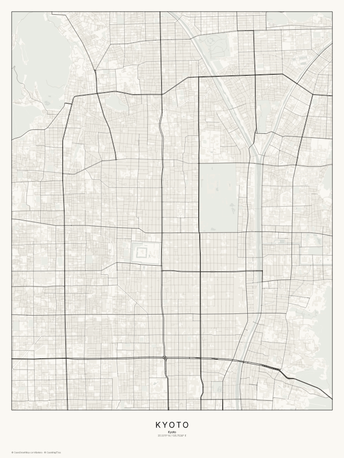 Kyoto map poster, classic style