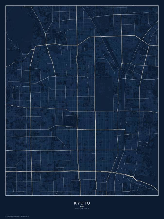 Kyoto map poster, midnight style
