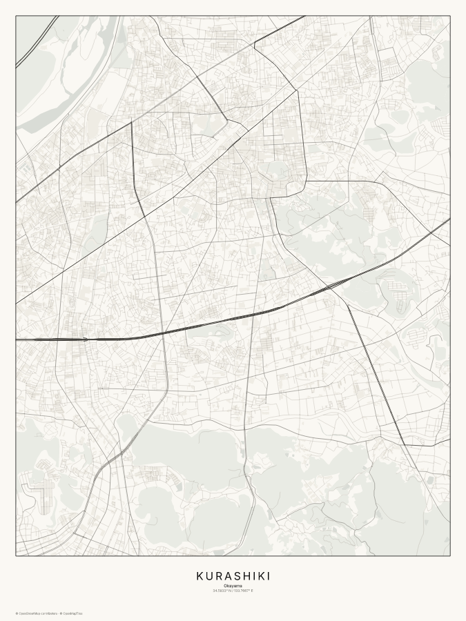 Kurashiki map poster, classic style