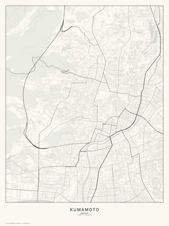 Kumamoto map poster, classic style
