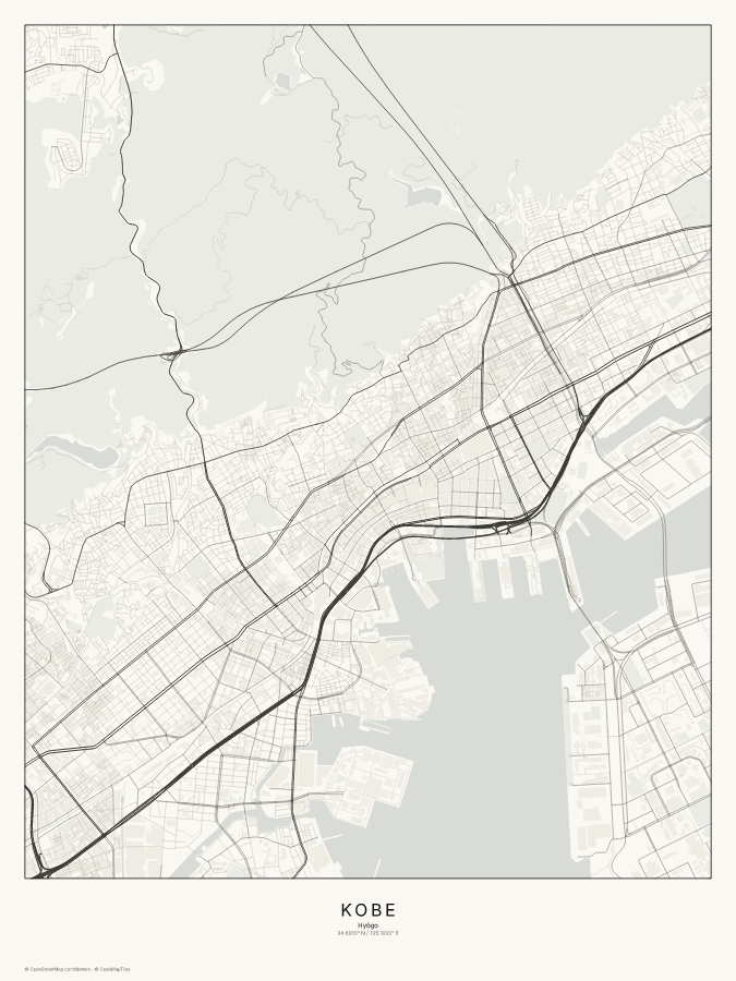 Kobe map poster, classic style