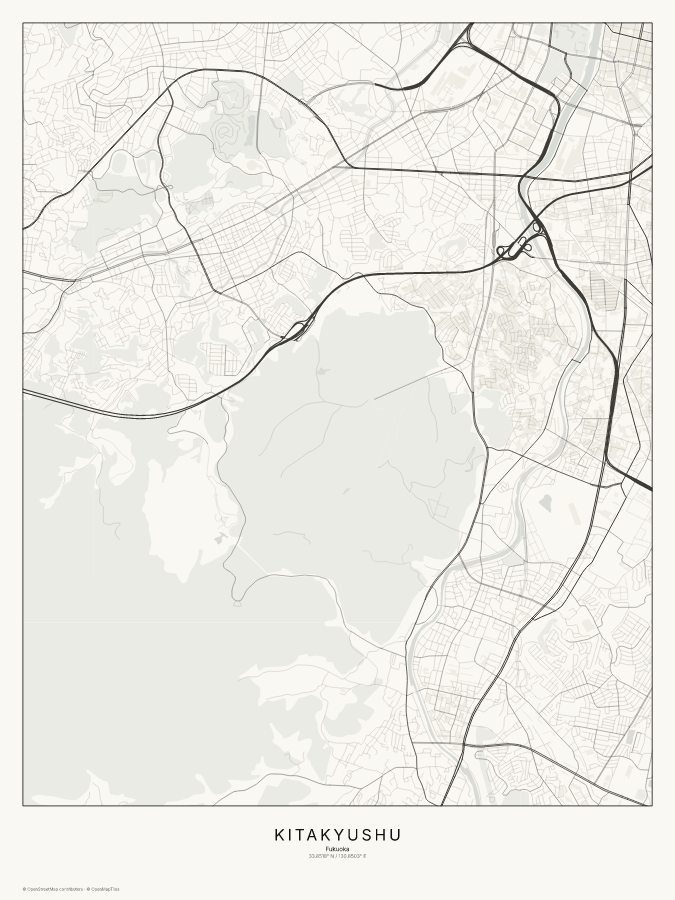 Kitakyushu map poster, classic style