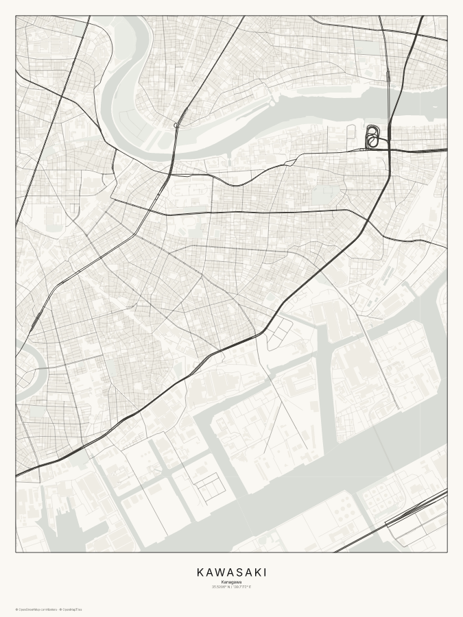 Kawasaki map poster, classic style