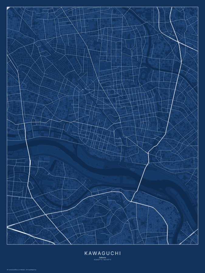 Kawaguchi map poster, blueprint style