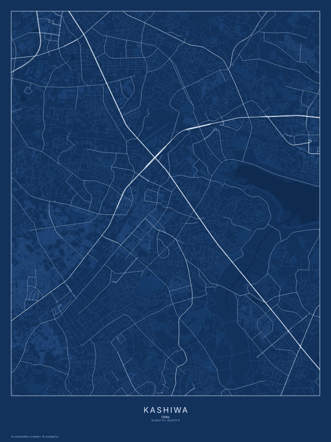 Kashiwa map poster, blueprint style